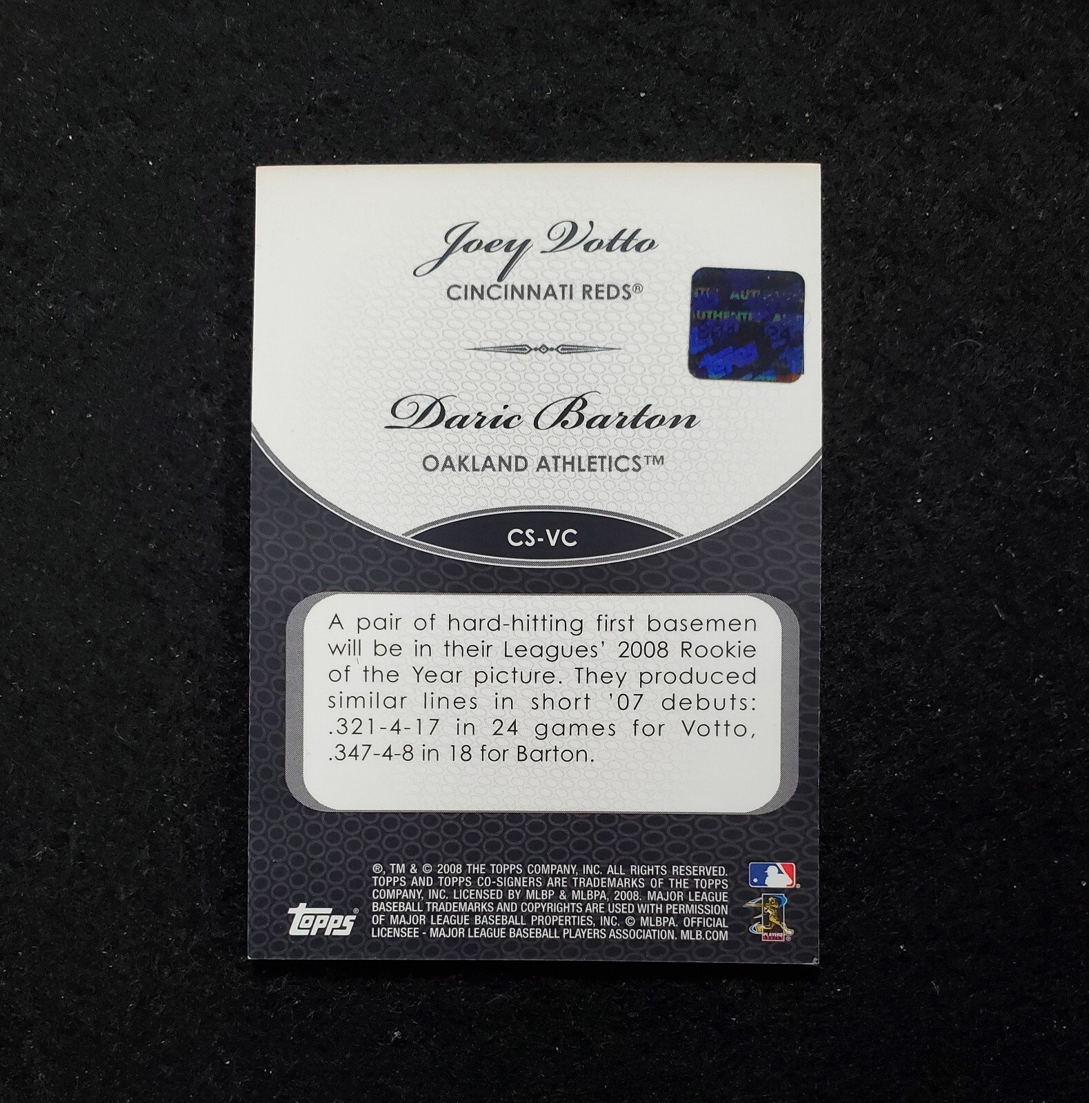 2008 Topps Co-Signers Joey Votto Daric Barton Dual Rookie Auto - Image 2